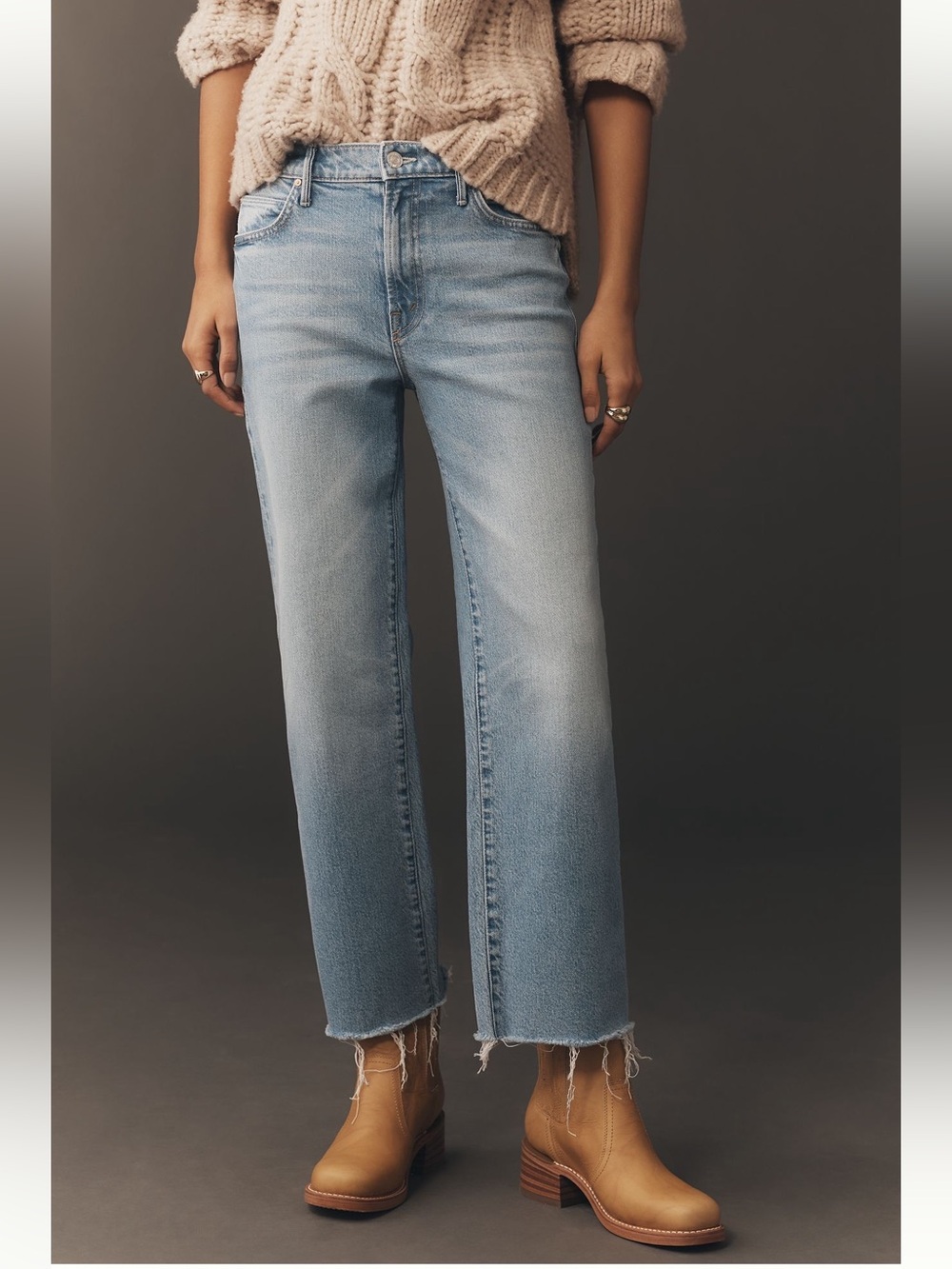 MOTHER The Kick It Ankle Fray Straight-Leg Jeans Size 29 In Sow Surreal